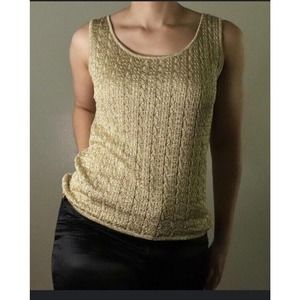 Vintage Cache Metallic Tank Top Womens Small Gold Blouse Sleeveless Ladies